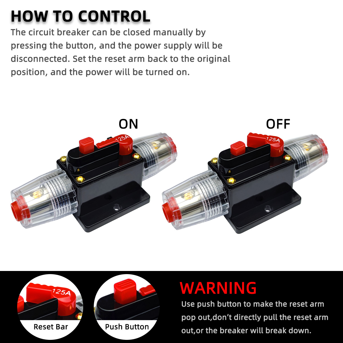 20A bis 300A 12V-48V Leistungsschalter Power Protect Sicherung Trolling mit manuellem Reset Wasserdicht Auto Boot Handbuch 30A 80A 100A 300A – Detail 6