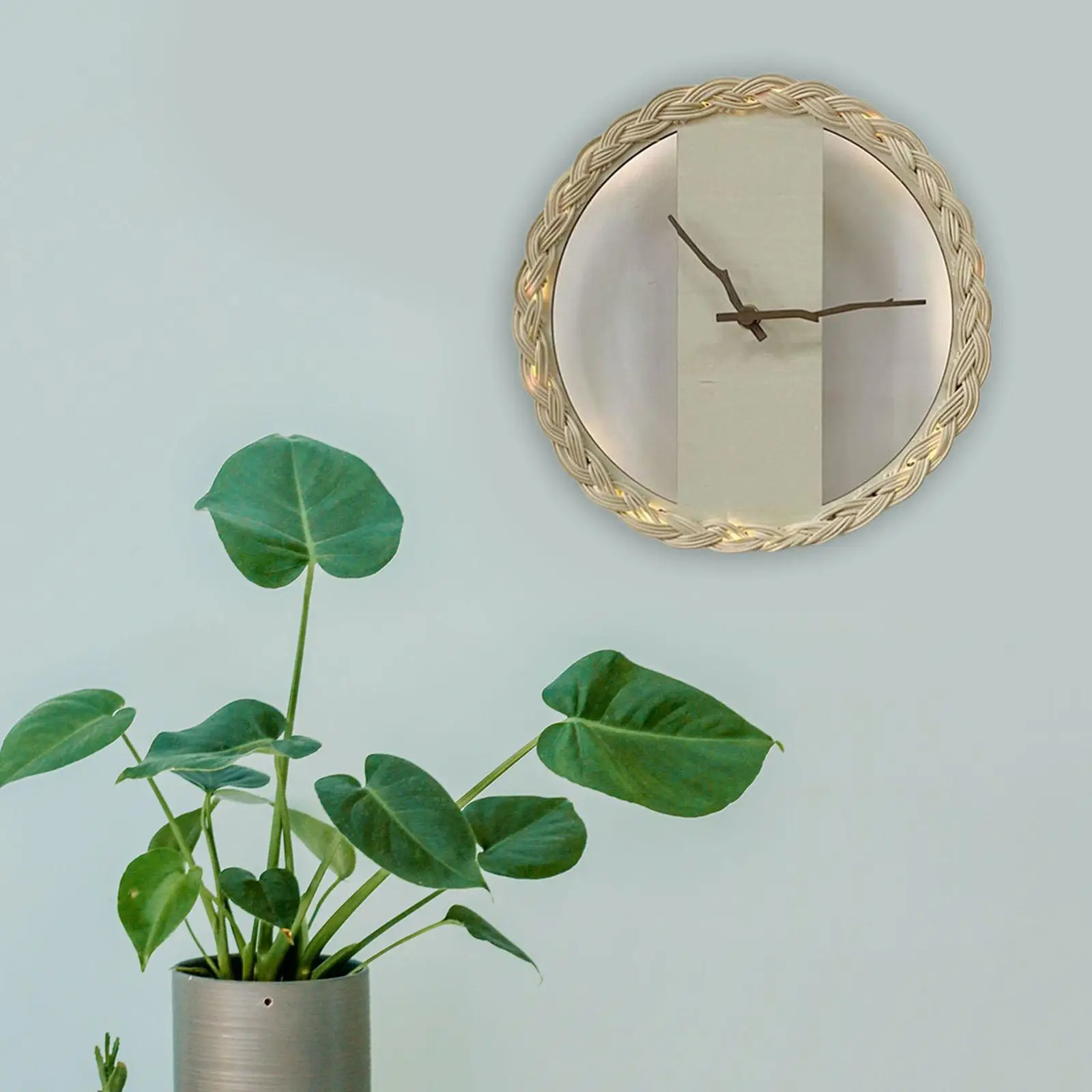 Unique Wall Clock  Durable Wooden Wood Bead Grass Clock Wooden Woven Round Boho Clock for  Hanging Decor