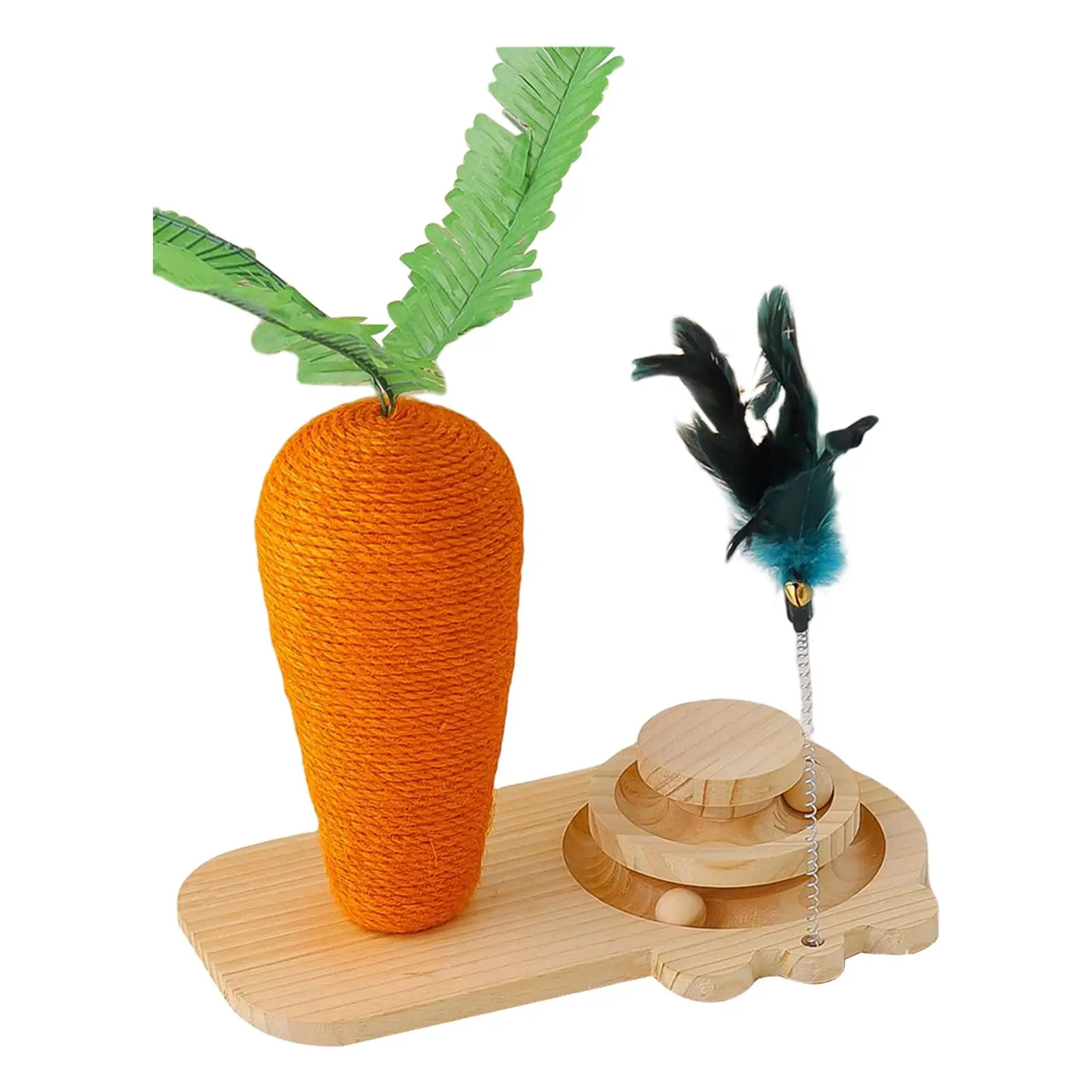 Cat Scratching Post Carrot Decorative Platform 2 Layer Ball Track Turntable Interactive Toy for Grinding Claw Kitty Kitten