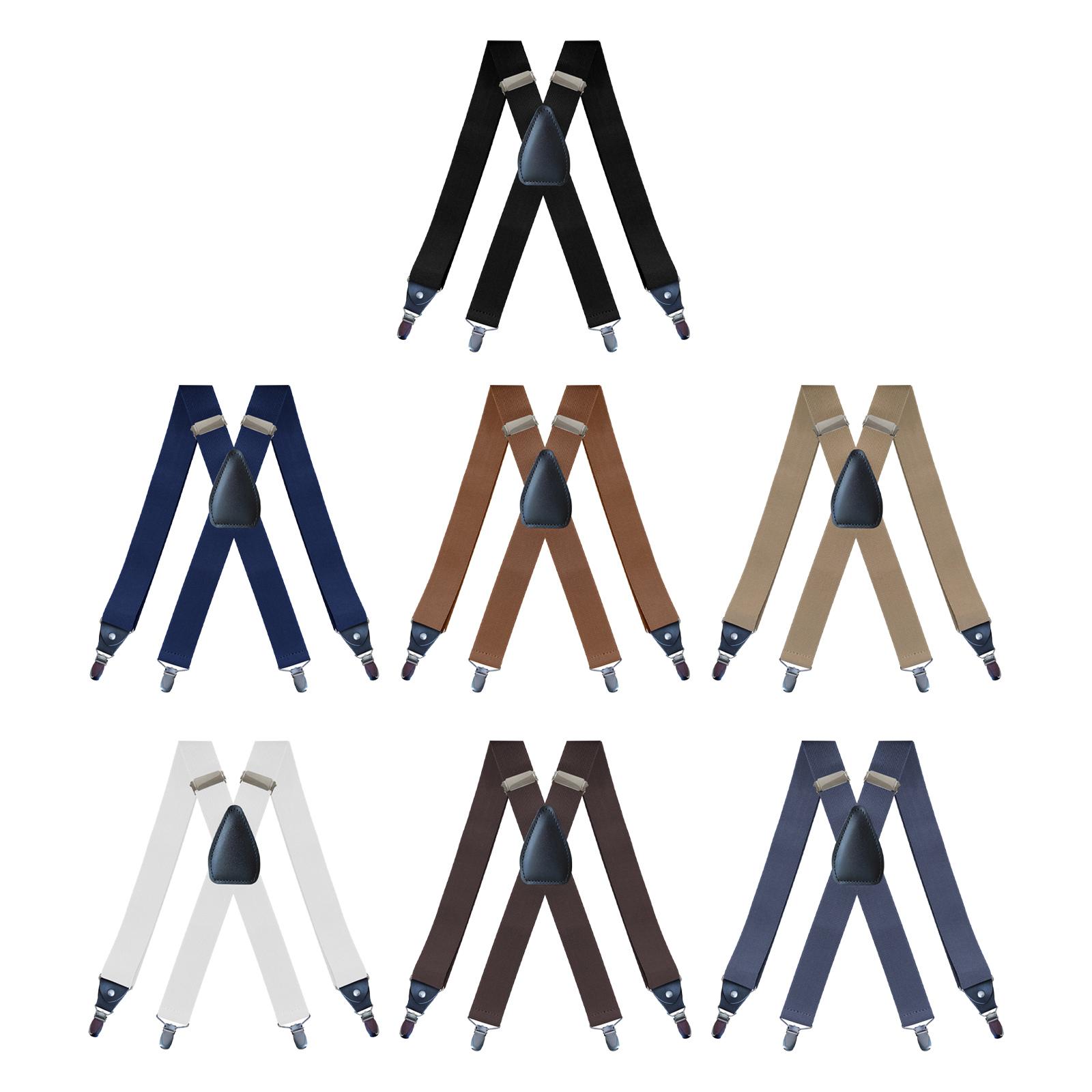 Suspenders for Men, x Back Construction with 4 Clips Elastic Heavy Duty Solid 1.38 Inches Wide Size Fits All Pants Brace Adult