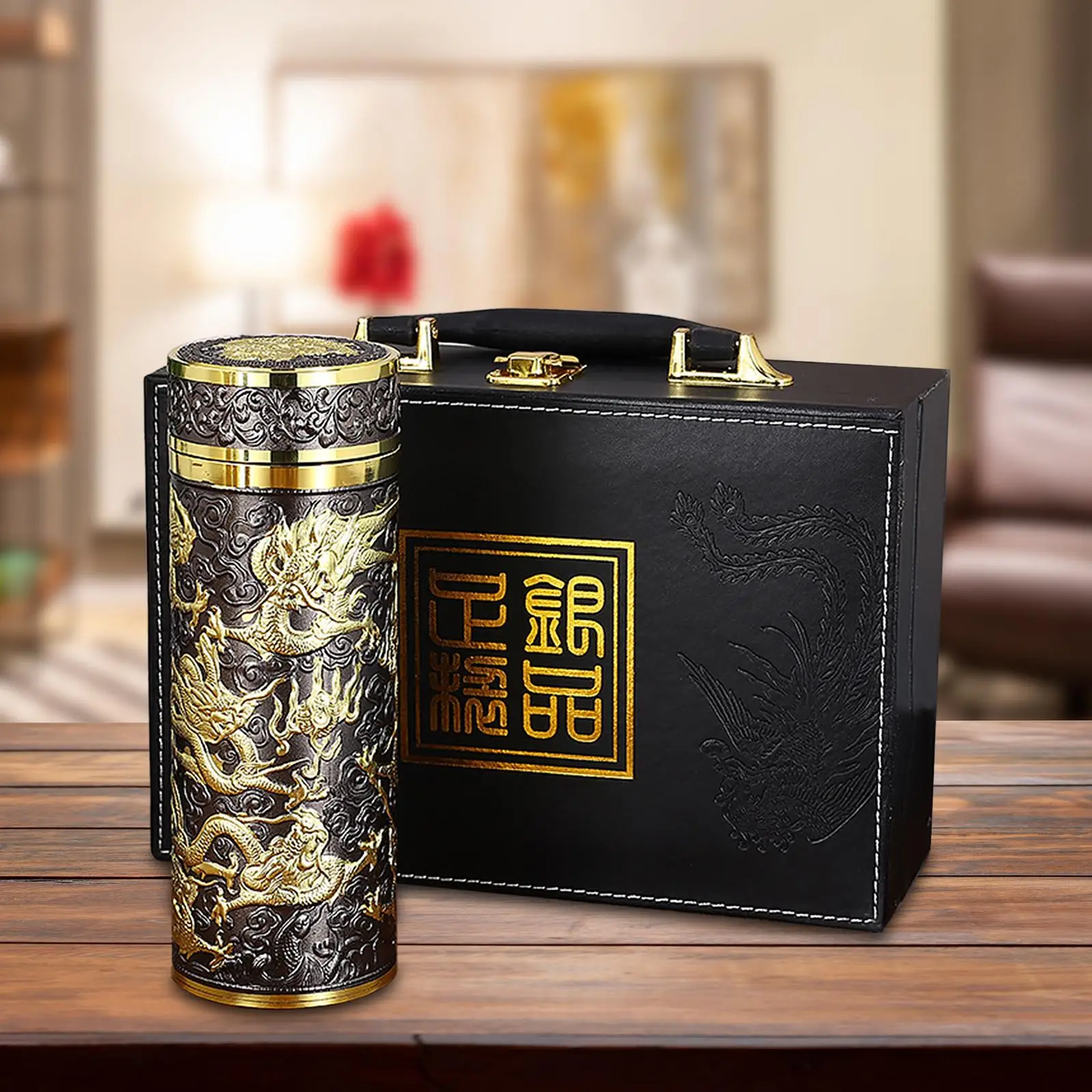 Chinese Dragon Insulated Water Bottle for Road Trips, Sporting Events, Car Diameter x Height 7x19cm Hand Wash Recommended