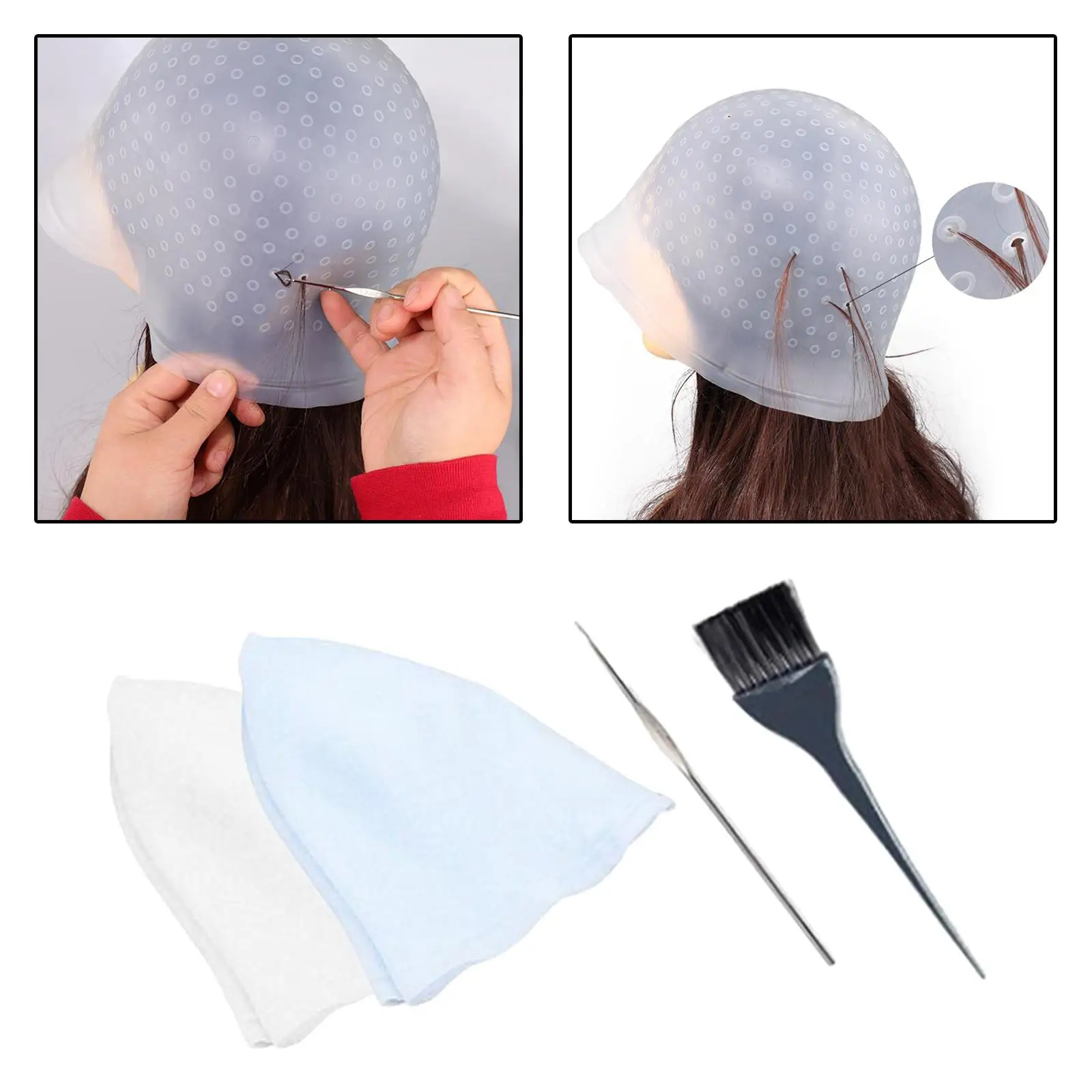 2Pcs Silicon Hair Colouring Highlighting Dye   Hat with Hook Home Flexible