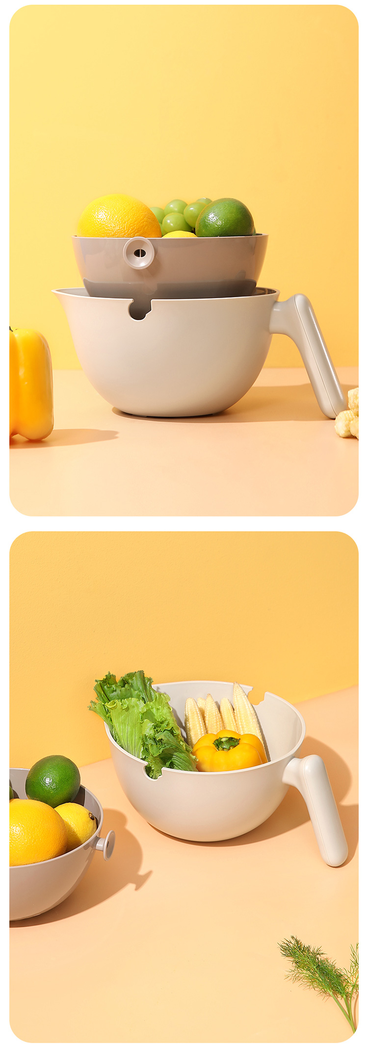 Gadgetoo Fasola Double Layer Drain Basket For Food Vegetable Fruit Plastic Storage Basket