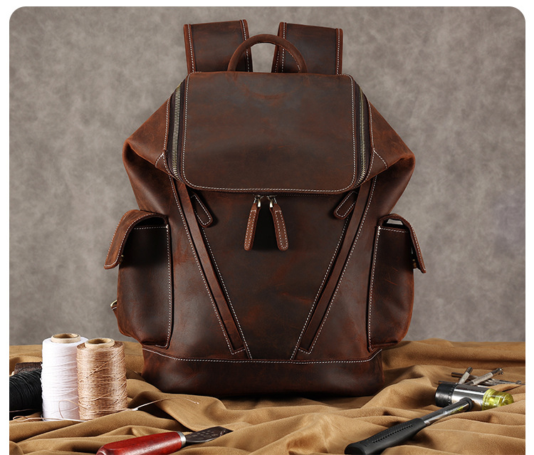 14′ Large Unisex Vintage Leather Backpack