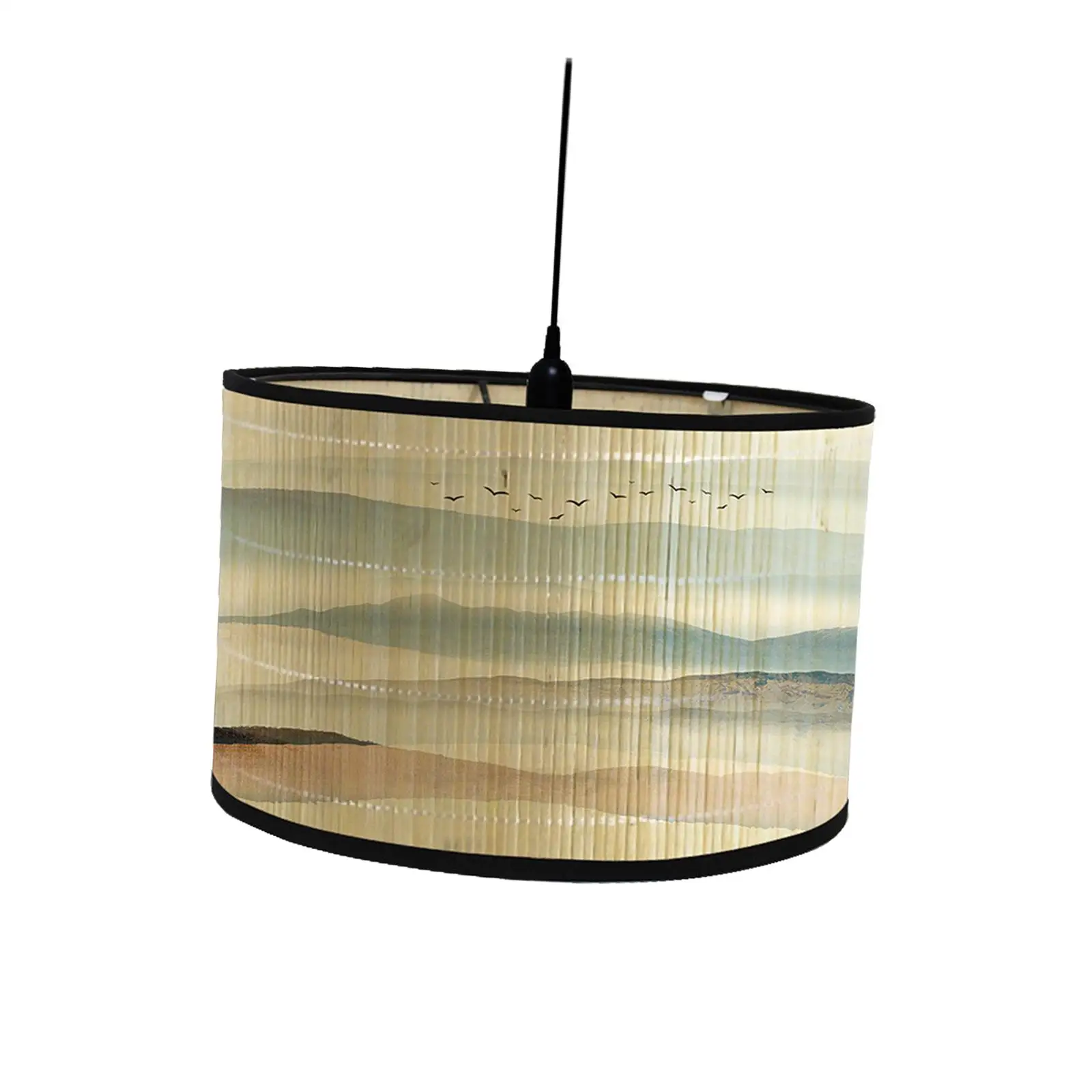 Drum Print Lamp Shade 11.8x11.8x8 inch E27 Retro Folk Light Cover Bamboo Lampshade Only for Hanging Pendant Desk Ceiling Lamp
