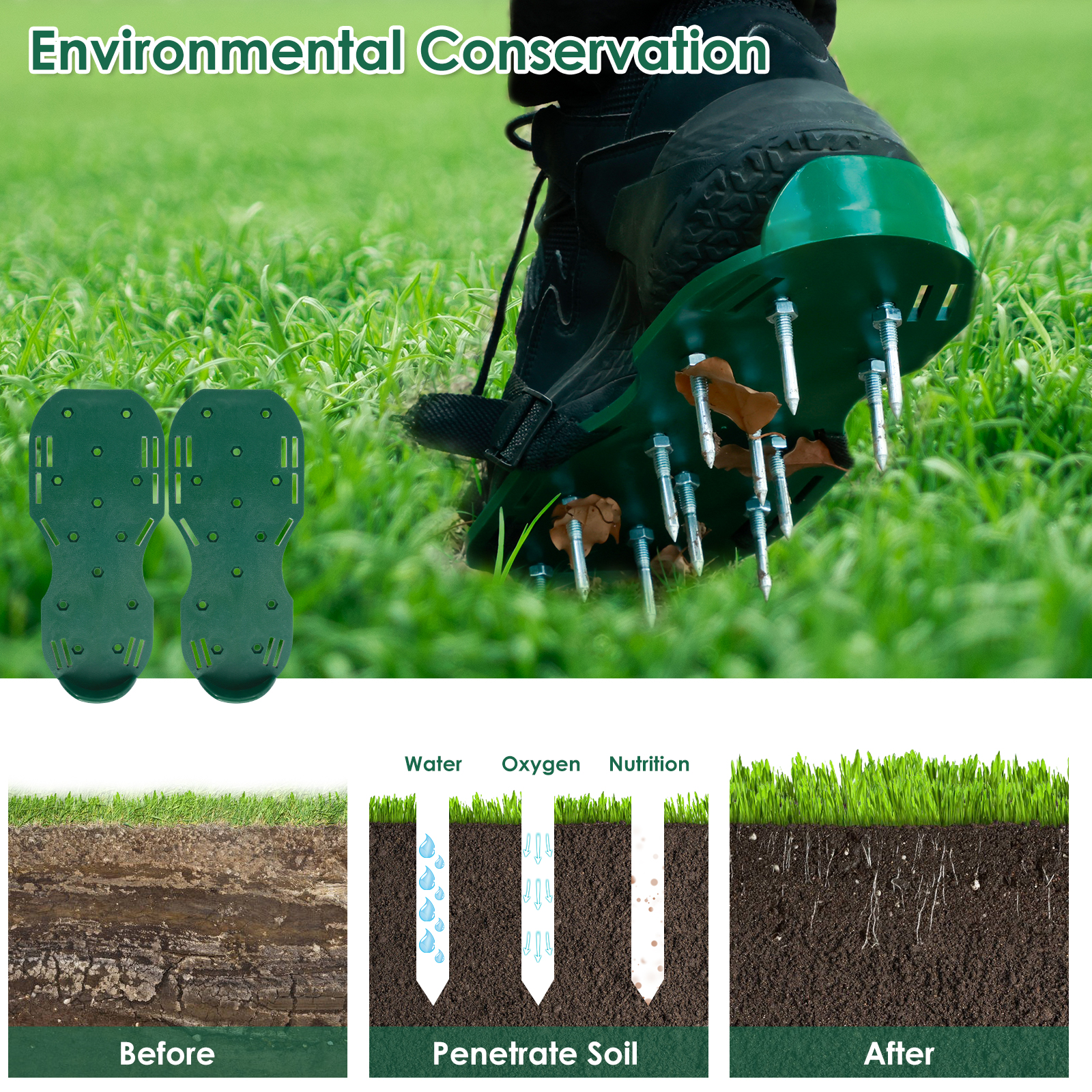 Description Picture 4 of itemLawn Aerator Shoes Manual Lawn Aerator with Spike Adjustable Spiked Aerating Sandals Reusable Plastic Lawn Aerator Sandals Lawn