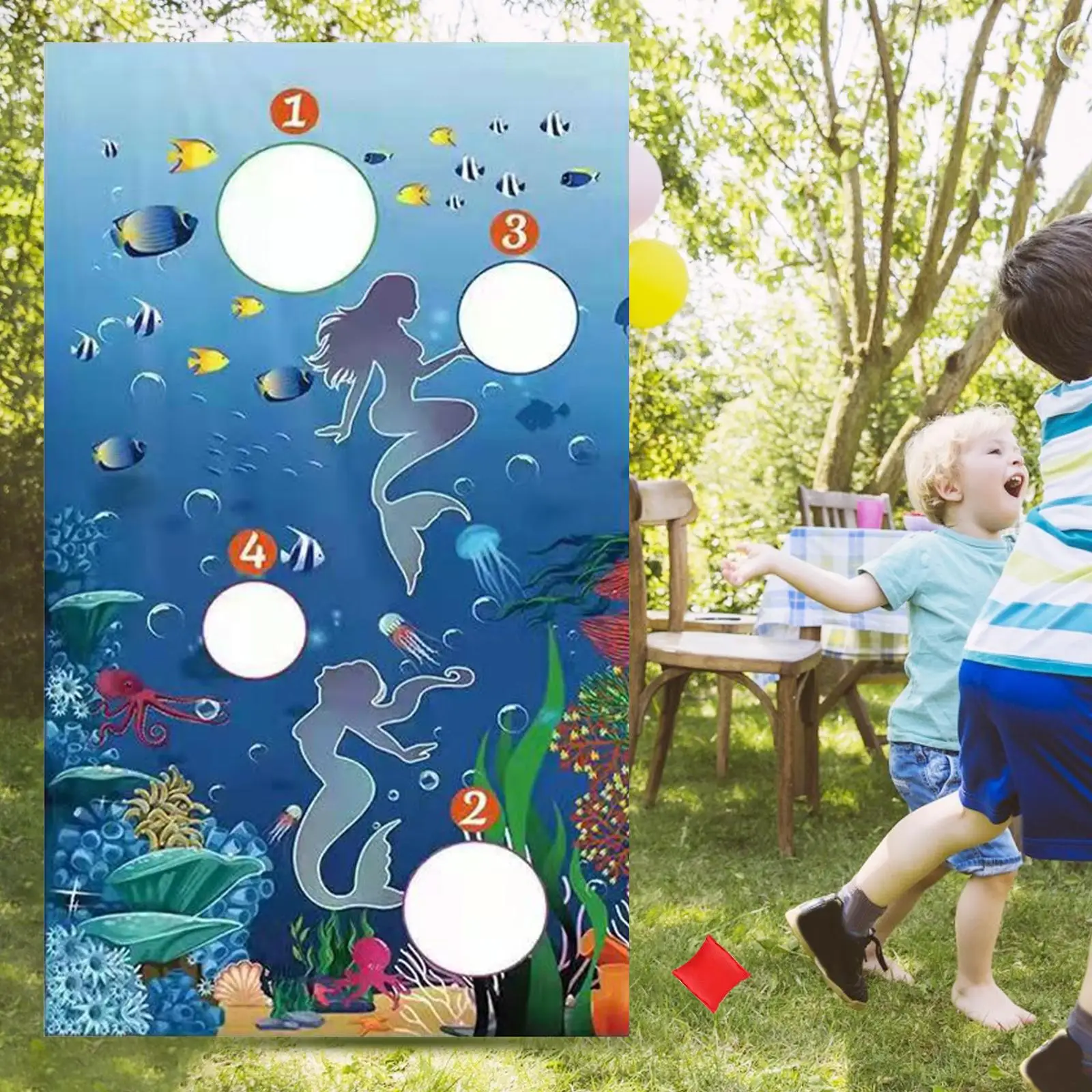 Funny Sandbag Throwing Game 30x53 inch Large Mermaid Theme  Toss Games Sacks Games Toys for Kids Party Toy Toss Game Family