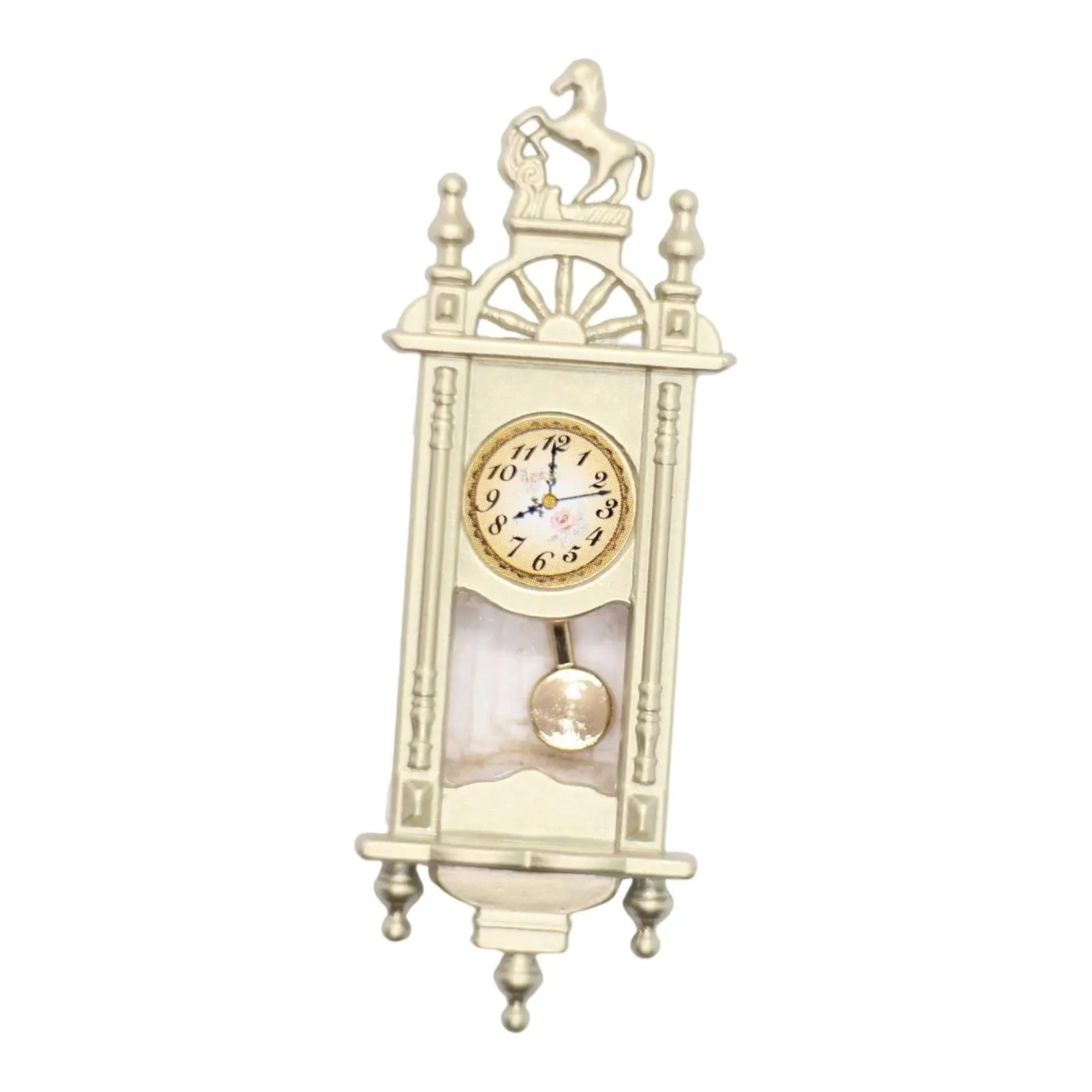 1/12 Dollhouse Wall Clock Wooden Frame Clock Antique Clock Model Delicate Accessories Decor Furniture Model Pretend Play