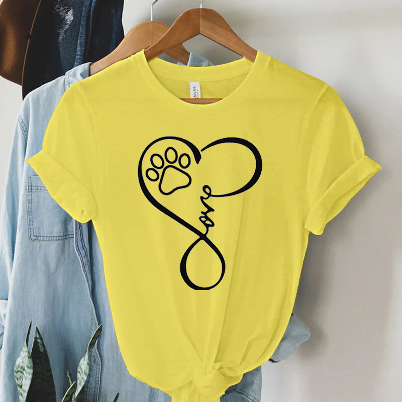 T-shirt manches courtes pour femmes, vêtements d'été, joli dessin animé patte de chien, amour, cœur, imprimé graphique, ample, fille, Y2k, Love Heart532_voghion.com