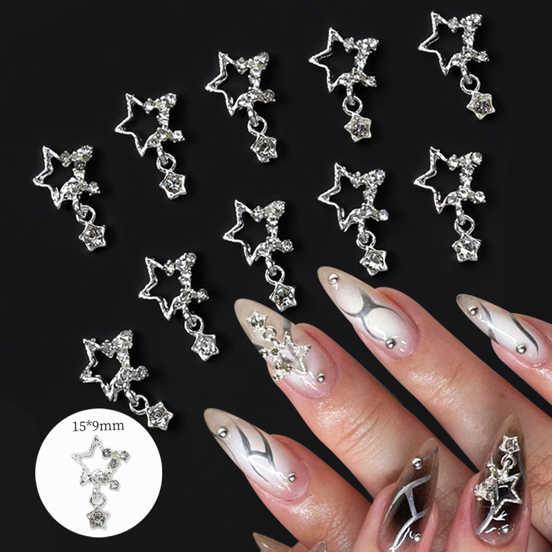 Description Picture 2 of item10pcs Silver Pentagram Star Nail Art Charm Super Shiny Pendant Nail Dangle Luxury Nail Decoration Glitter Supplies Manicure