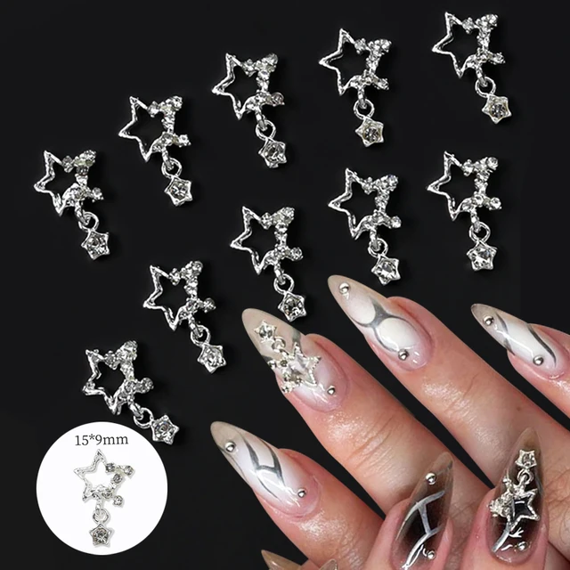 New Luxury 3D Pentagram Dangle Nail Charms 10pcs Glitter Rhinestone Alloy  Pendant Star Nail Jewelry Star Pendant Nail Charms Y2K - AliExpress