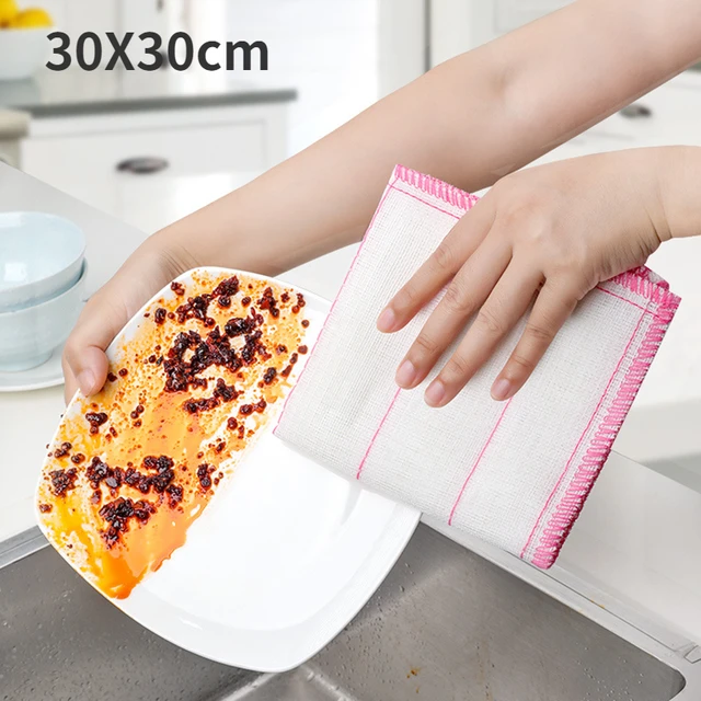 6pcs Serging Water Ripple Dishwashing Cloth, Kitchen Cleaning Rag, Oil-free  And Thick Tablecloth, Multifunctional Absorbent Dishcloth