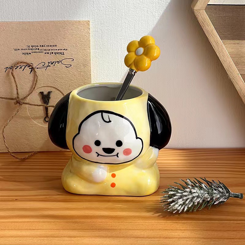 Creative Hand Drawn Ceramic Mug Ornaments with Handle Cute Cartoon Stereo Cup Kids Breakfast Milk Water Cup Crafts Decoration