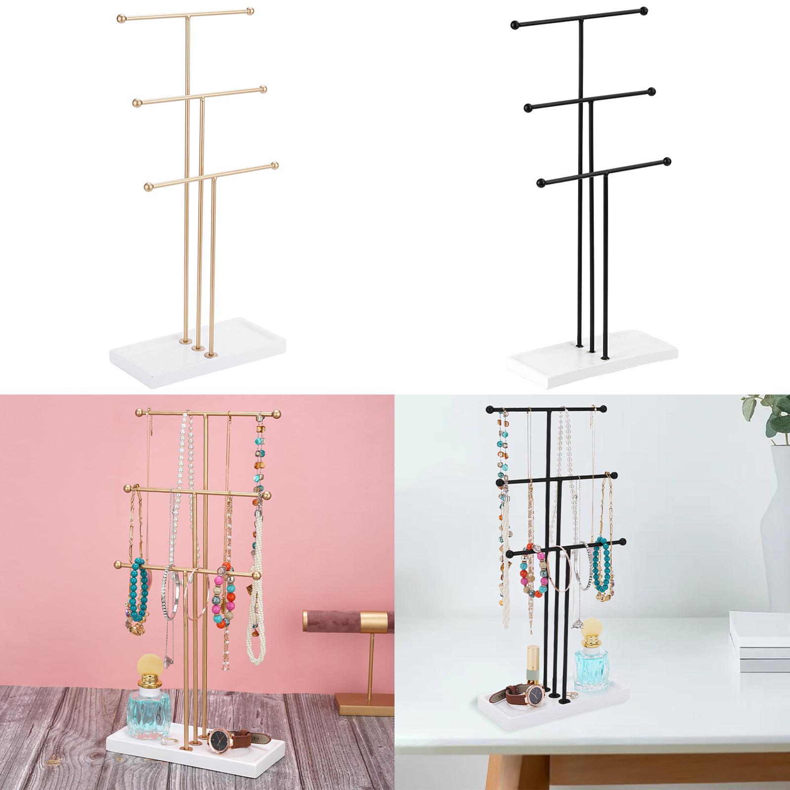 3 Tiers T Bar Jewelry Display Holder Free Standing with Tray Jewelry Organizer for Necklace Chains Home Decor Jewelry Organizer