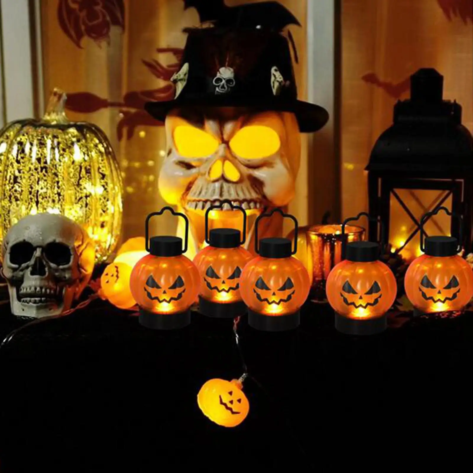 6x Halloween Pumpkin Lights Lamp Candle Lanterns for Party Harvest Halloween No Pattern