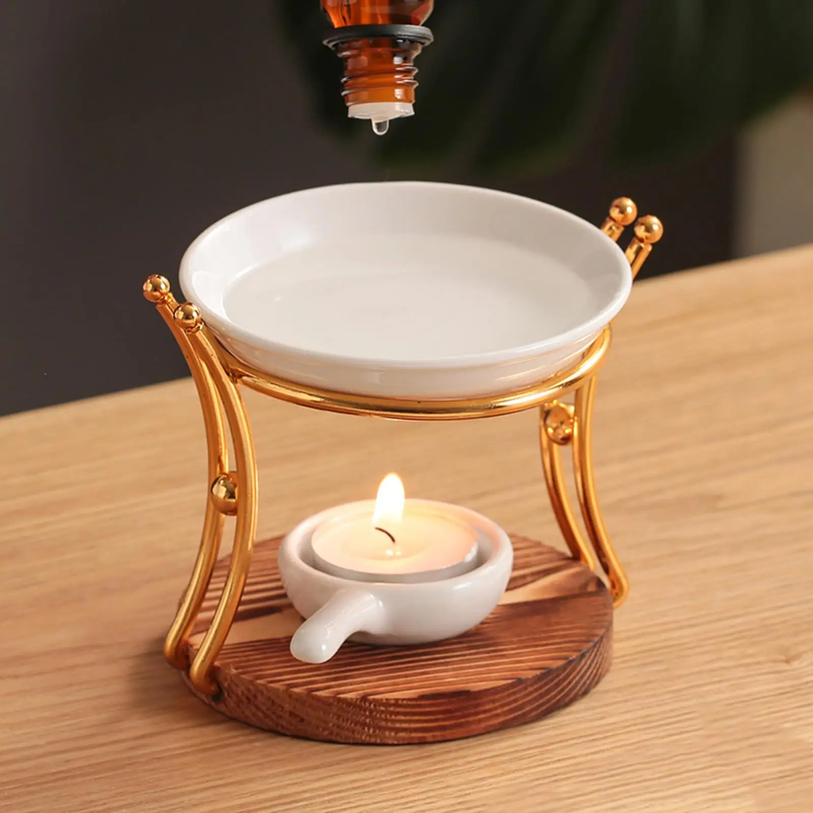Oil Burner Candle Holder Wax Melt Burner Ceramic with Candle Spoon Oil Warmer for Spa Room Yoga Decoration Ornament