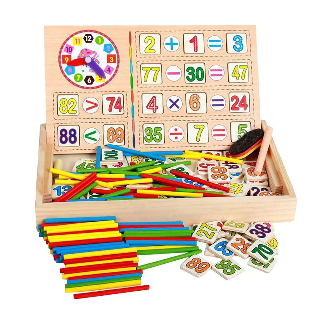 Wooden Blocks Montessori Educational Toys, Mathematical  Stick Building  Wooden Number Cards And Counting Rods