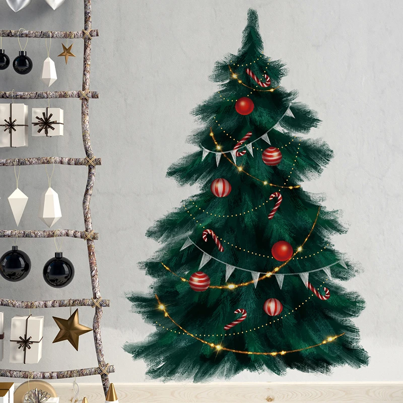 Description Picture 5 of item95cm Tall Large Deep Green Christmas Tree Merry Christmas Wall Stickers for Living Room Bedroom Kitchen Festival Decorative PVC
