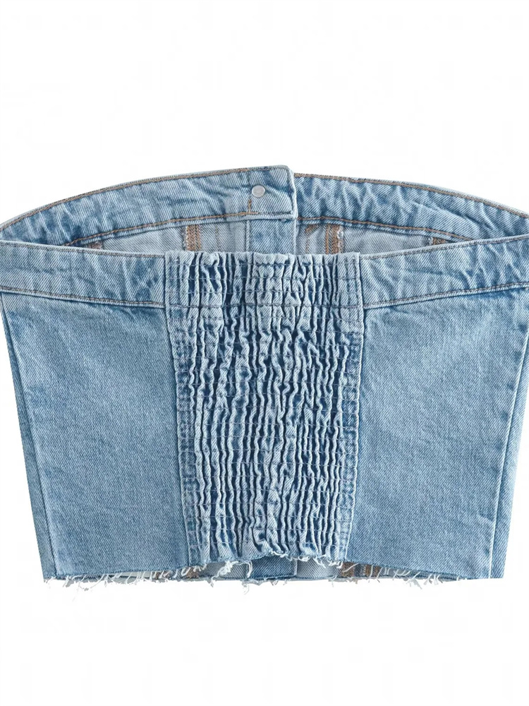 Botões Up Bustiers Espartilhos Strapless Denim Off