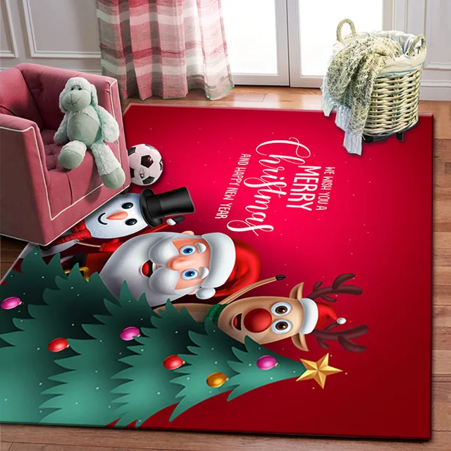 Alfombra antideslizante para el suelo de la cocina, felpudo navideño con  diseño divertido de Papá Noel, árbol de Navidad, chimenea, perro, arte de  Año Nuevo, decoración del hogar - AliExpress