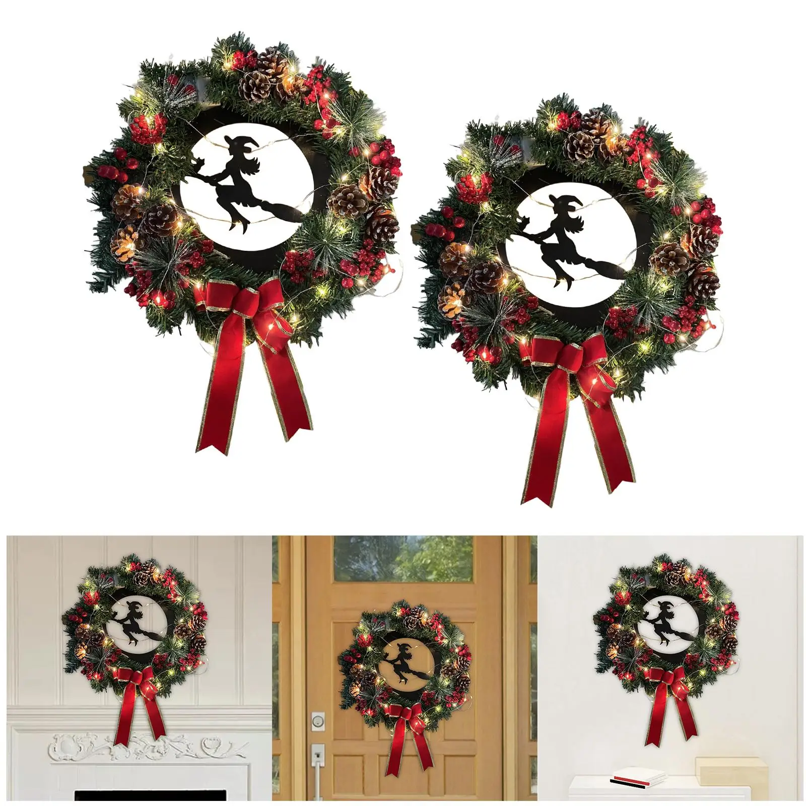 Artificial Wreath Christmas Hanging Autumn with Light Pine Cones Ornament Garland for Door Wedding Xmas Holiday Decor