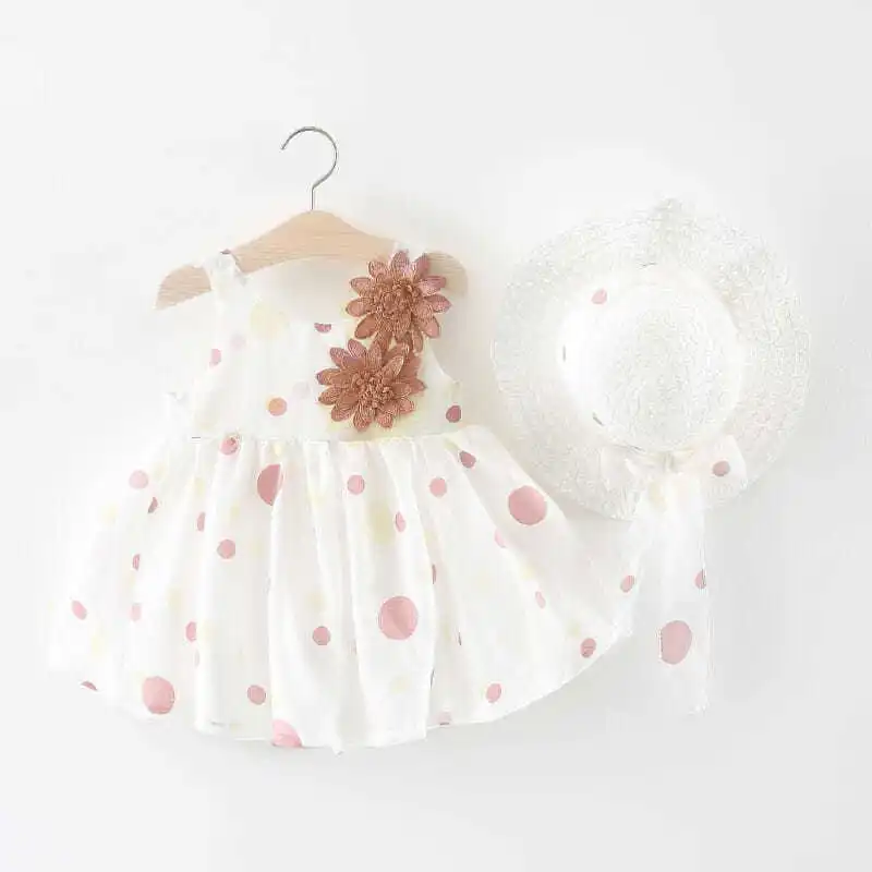 frock designs 2022 Summer Newborn Baby Clothes Baby Girl Clothes Cute Print Sleeveless Cotton Beach Dress + Sun Hat Princess Dresses beach dresses