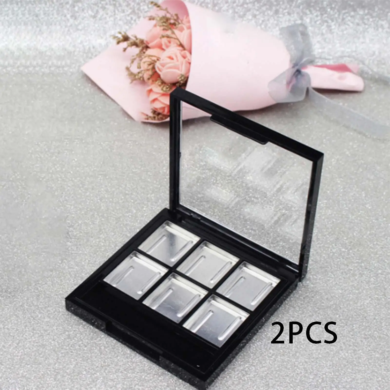 2 Pieces 6 Grid Empty Eyeshadow Box Makeup Powder Sample Box Pigment Palette Tray Women Girls