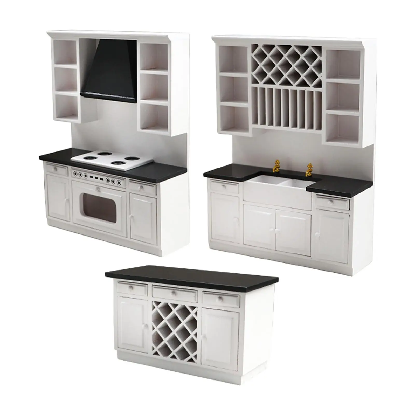 Dollhouse Kitchen Cabinet Dining Room Furniture Set Doll House DIY Decor Mini Bar Counter Furniture