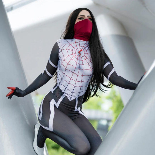 Spider Girl Costume Cosplay Spider donna stampato Cindy Moon Silk Suit  Superhero Halloween Zentai body adulti bambini - AliExpress