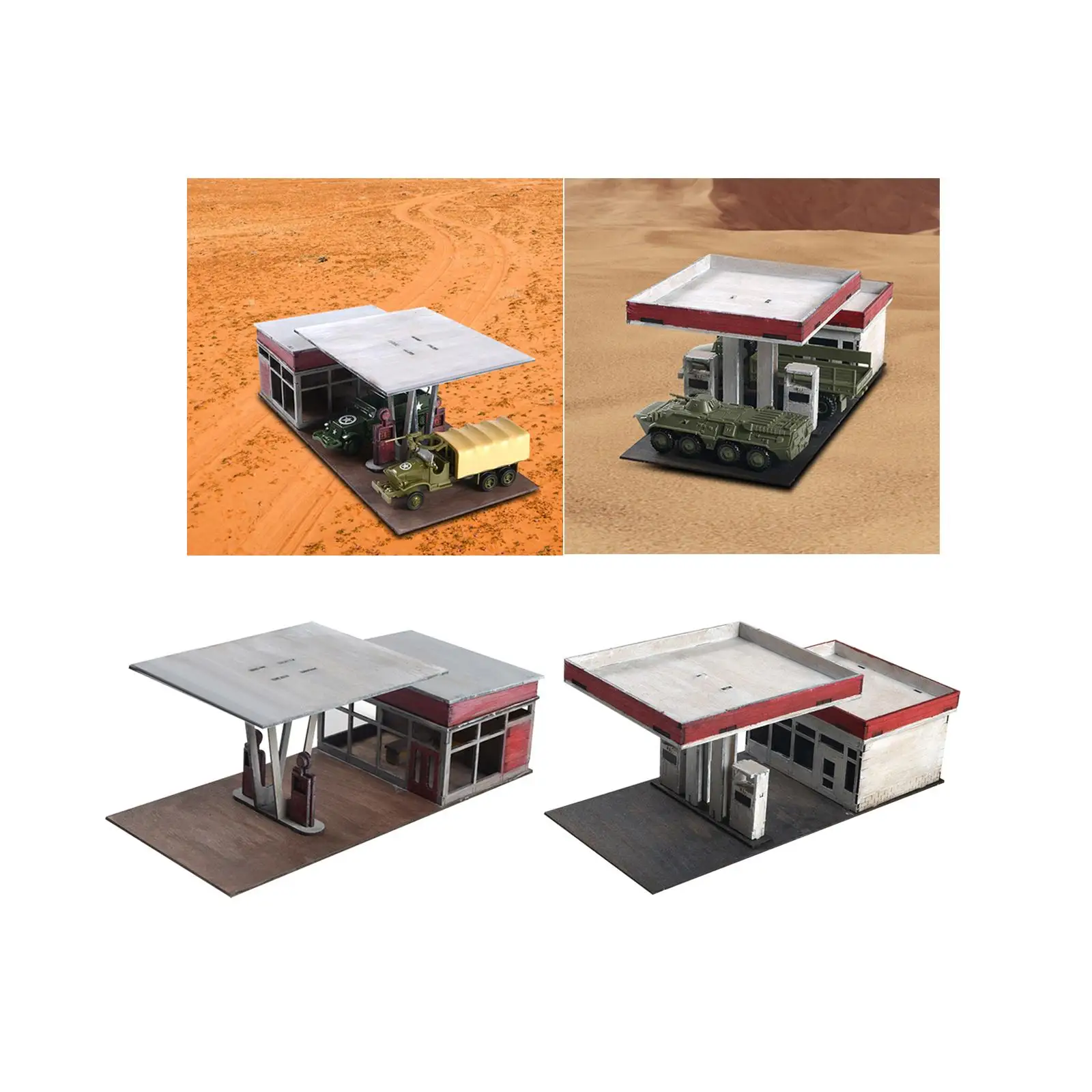 1:72 1:64 Gas Station Model Unassembly Gas Station Architecture Scene for Sand Table Model Railway Layout Micro Landscape Decor