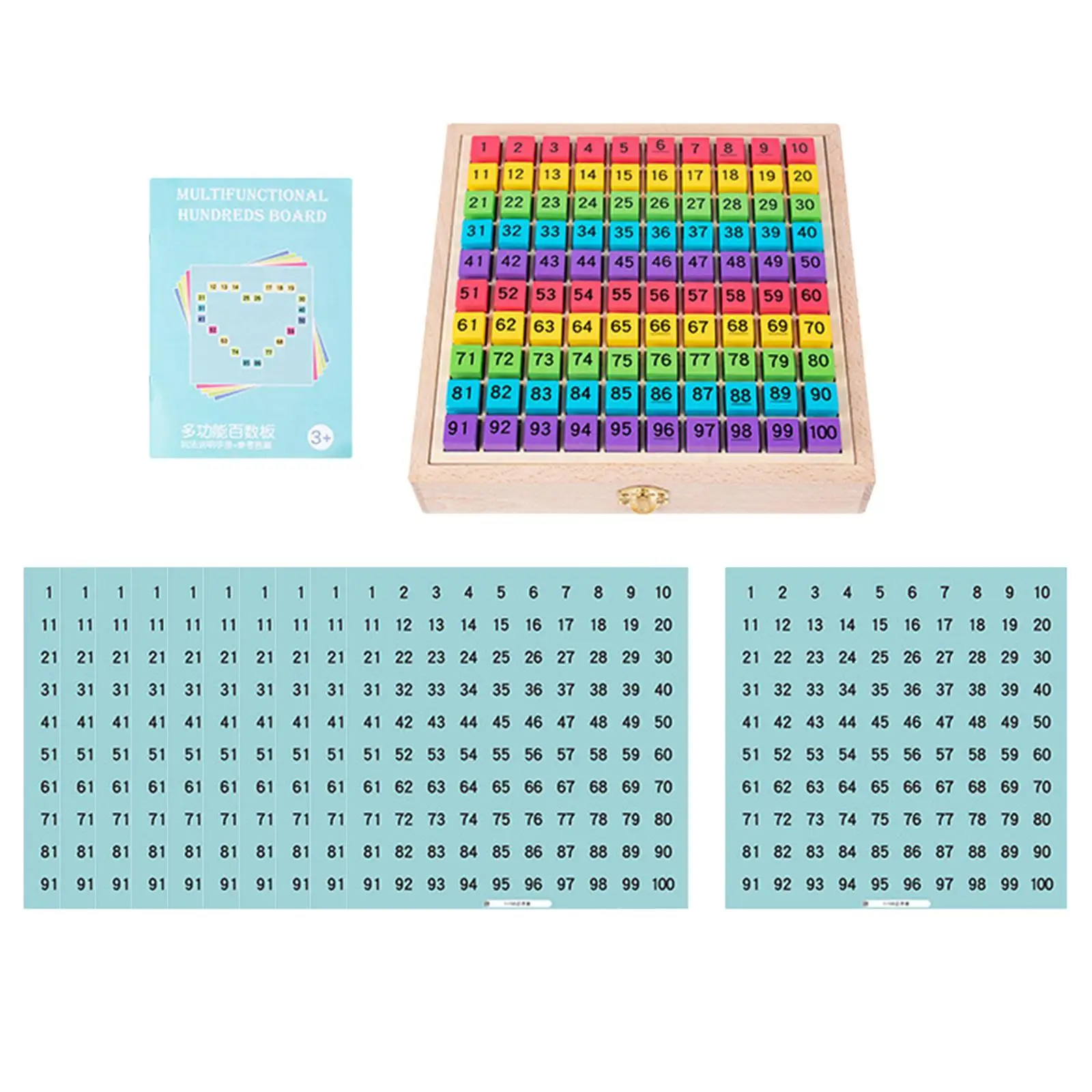 Wooden Montessori Math Hundred Board Memory Toy with Cards Hundred Digital Board Counting Board Game for Kids Preschool Children