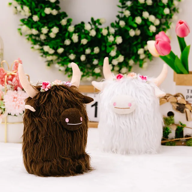 Highland Cow Stuffed Animals Fluffy Highland Cow Plush Toys Cow Gnome With  Flowers For Home Decoration Hot Sale - AliExpress