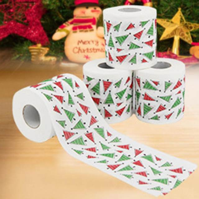 GROFRY Santa Claus Toilet Roll Paper Cute Printed Xmas Tree Bath Roll Paper  for Christmas 