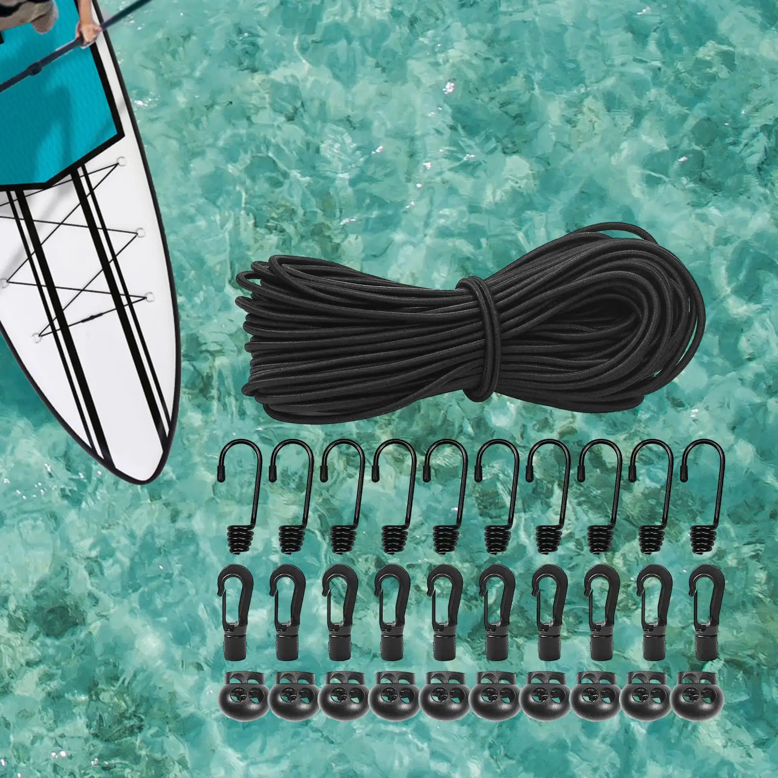 Elastic Bungee Shock Cord with Hooks Kayak Bungee Kit for Outdoor Activities