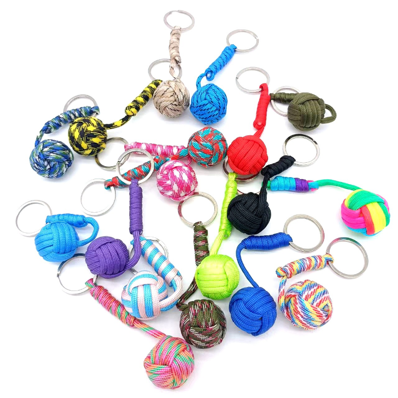 Description Picture 4 of itemMilitary Parachute Wooden Bead Woven Rope Ball Keychain Paracord Lanyard Key Ring Monkey Fist Key Chains Outdoors Survival Tool