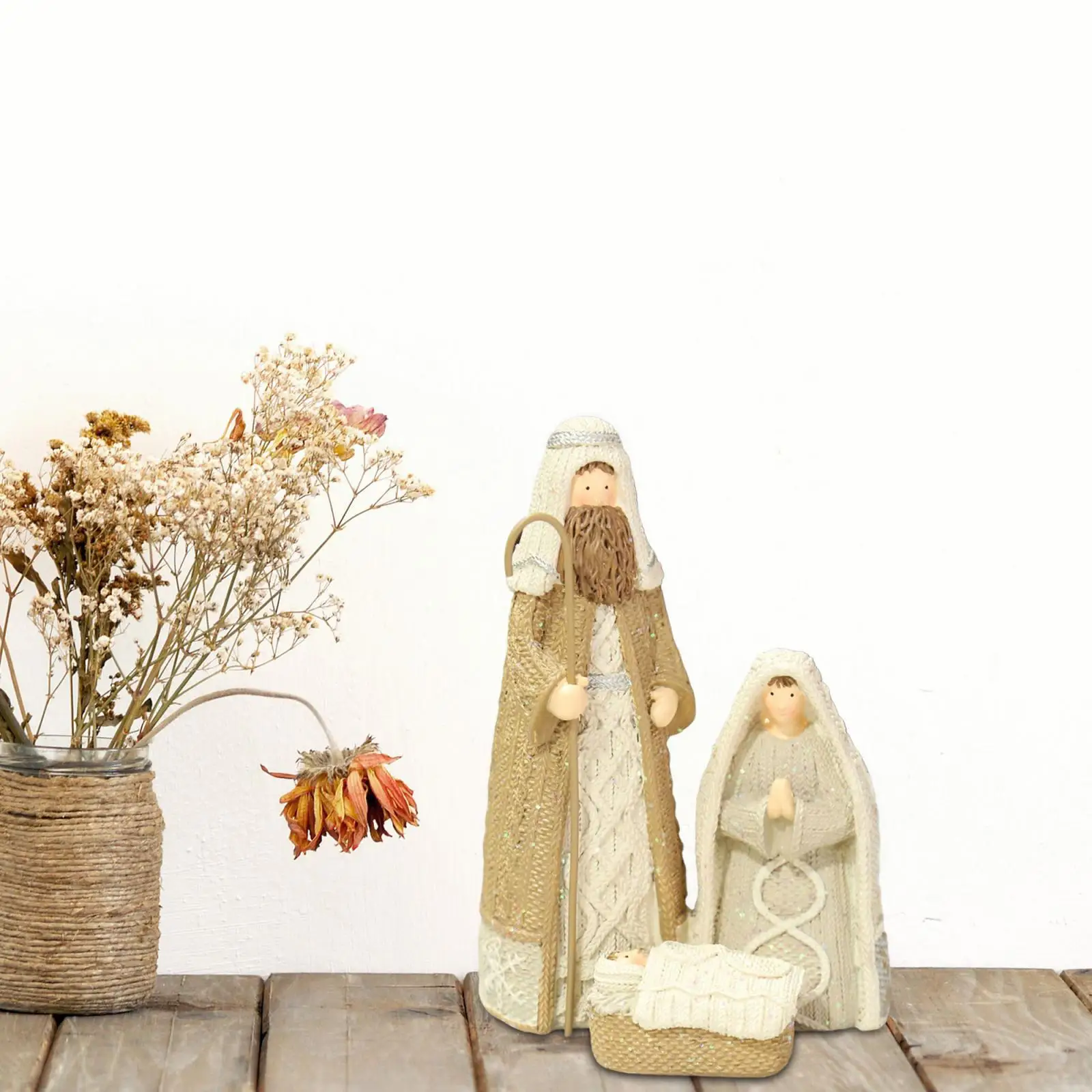 Holy Family Figurine Nativity Scene Crafts Decorative for Fireplace Church Desktop Decor