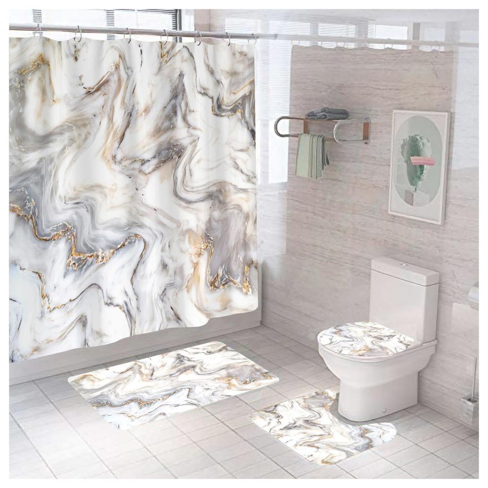 Modern Style Marble Polyester Shower Curtain Bathing display picture 12