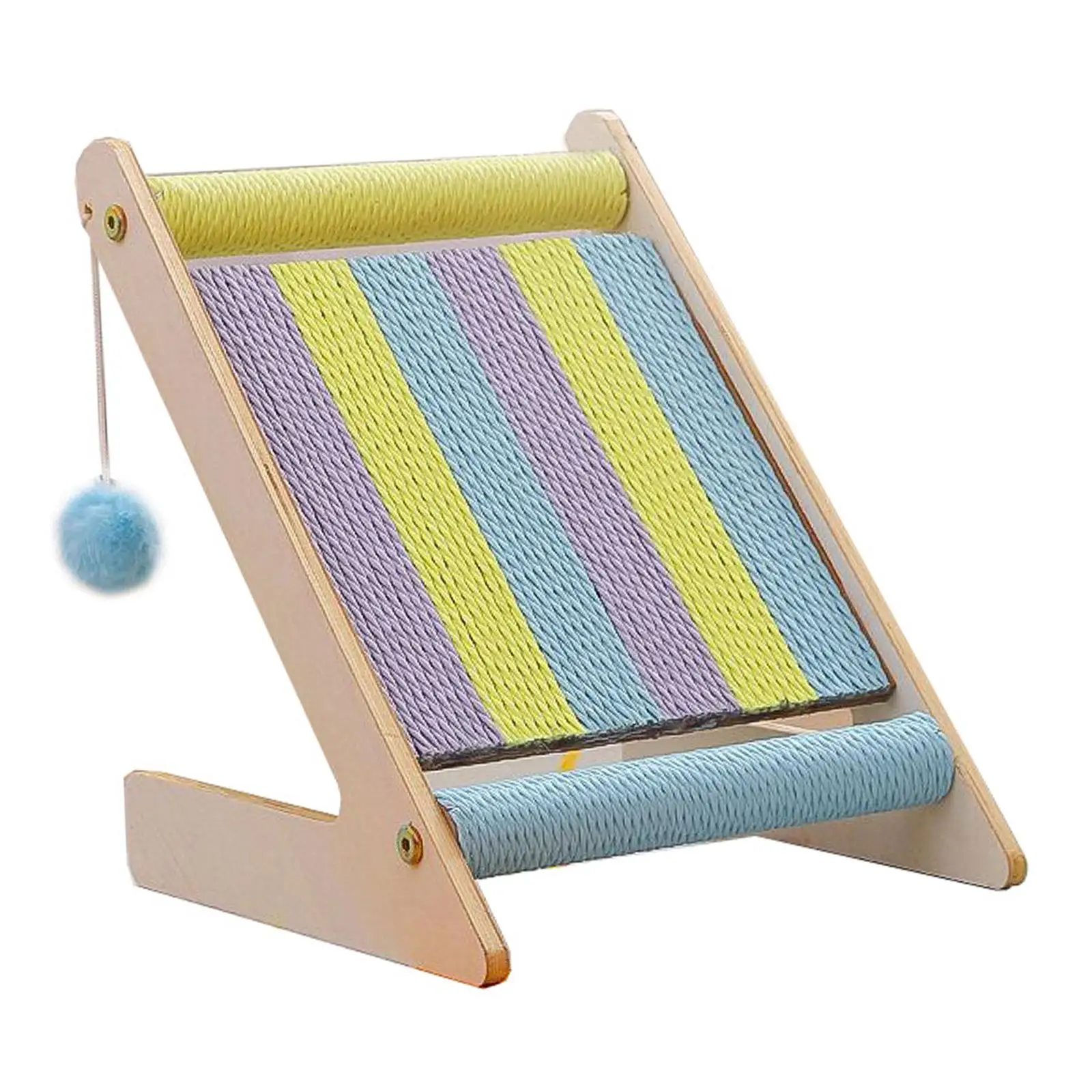 Cat Scratcher with Hanging Toy Ball Grinding Claw Furniture Protection Wood Frame Cat Scratching Board for Indoor Cats Exercise