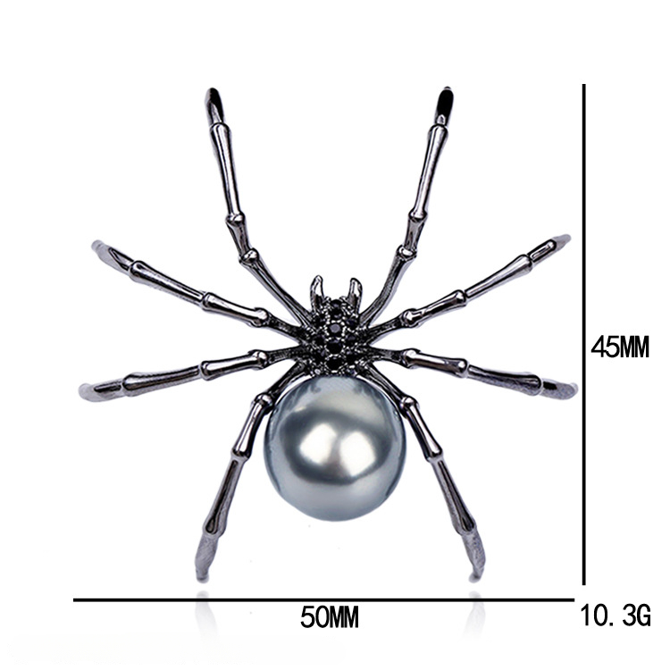 Punk Personalisierte Schwarze Perle Spinne Broschen Für Frauen Männer Kreative Kleidung Schal Zubehör Brosche Metall Pin Party Schmuck – Detail 1