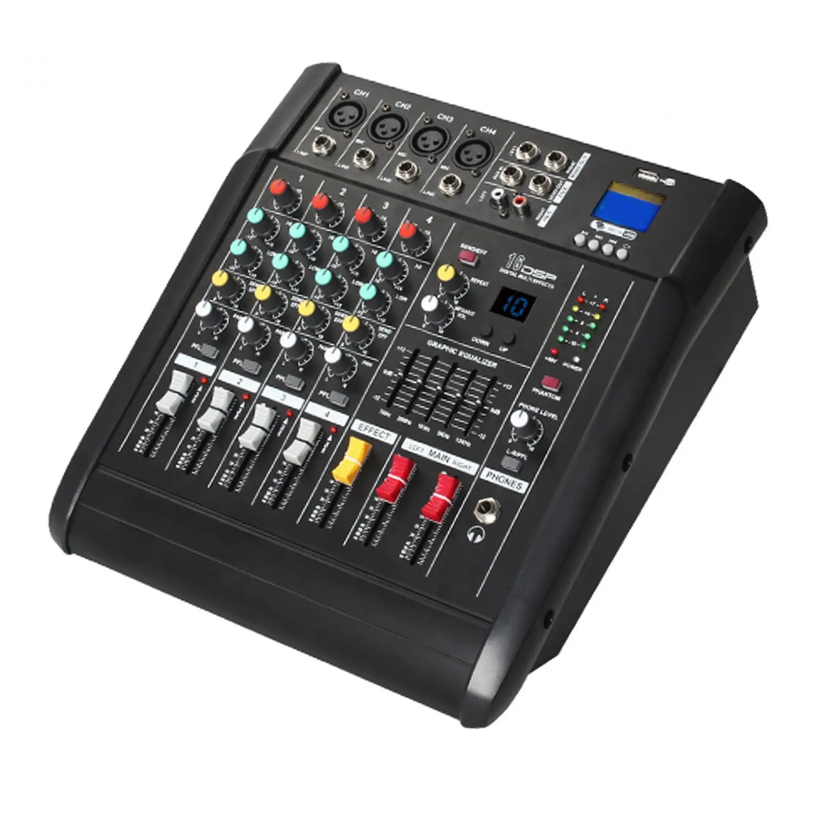 DJ Audio Mixer Amplifier USB Bluetooth 16 Bit DSP Effect DJ Mixer Mixing Console for Studio Performance Stage Party Recording