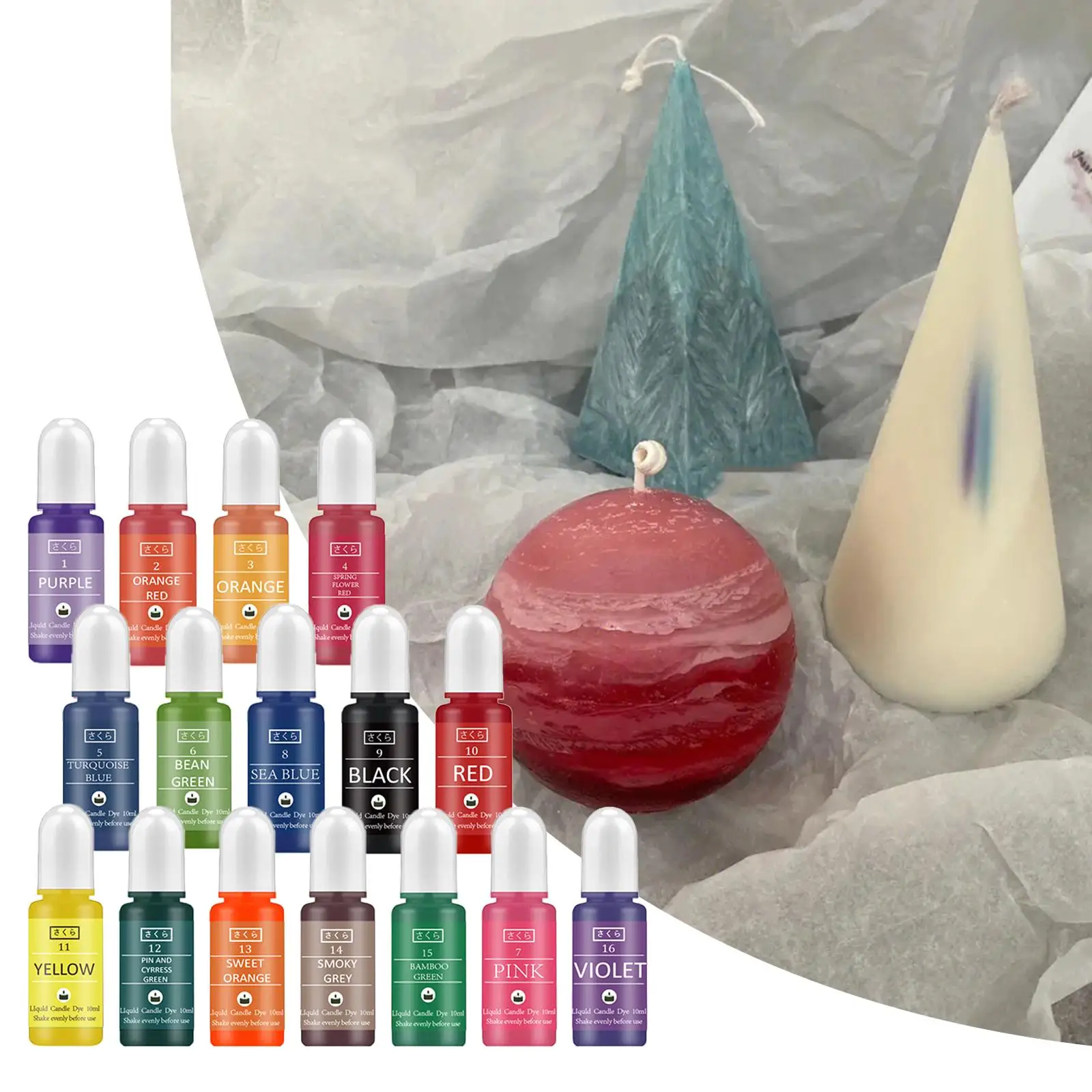 16Pcs Candle Liquid Dye Concentrate Candle Making Soap Coloring 10ml Each Candle Color Dye DIY Art Crafts Painting