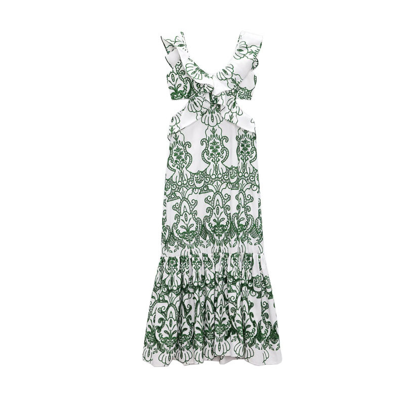 Teelynn Vintage Baumwolle Blumen stickerei Maxi kleider für Frauen sexy tiefe V-Ausschnitt rücken freie Rüschen Kleider Party lange Vestidos – Detail 8