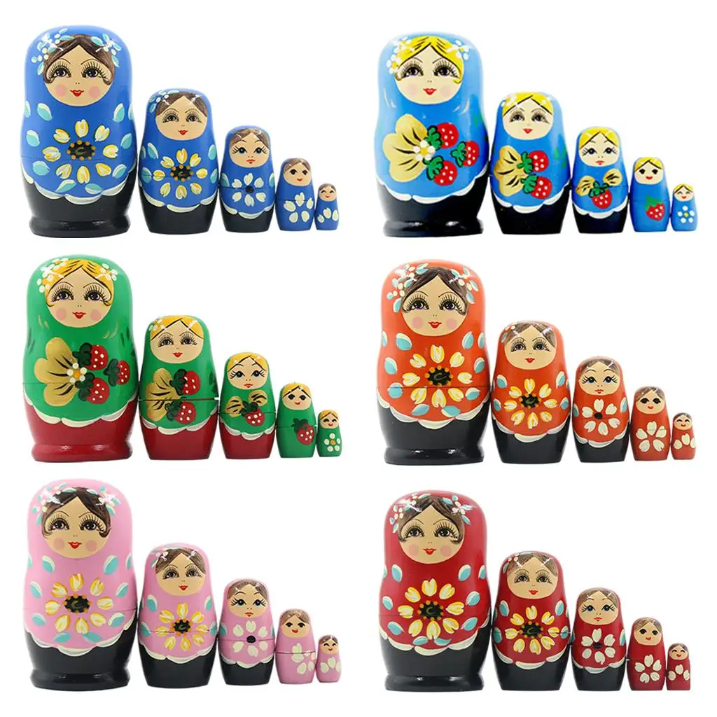 Pack of 5 Russian Nesting Dolls Matryoshka Wood Nested Toy Gift Halloween