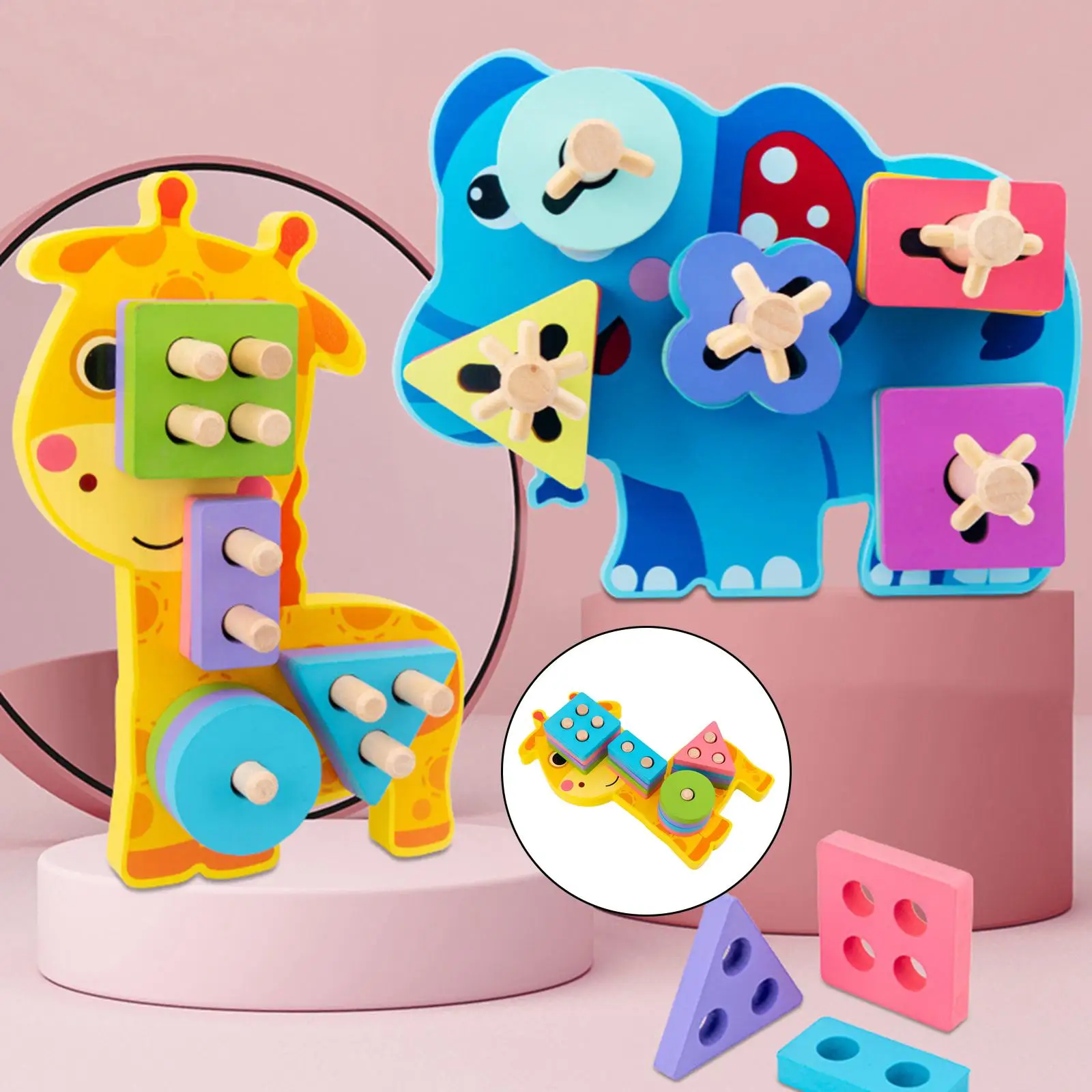 Baby Montessori Wooden Shape Matching Stacking Blocks Toys Color Cognitive Sensory Toys Developmental for Children 1-2 Years Old