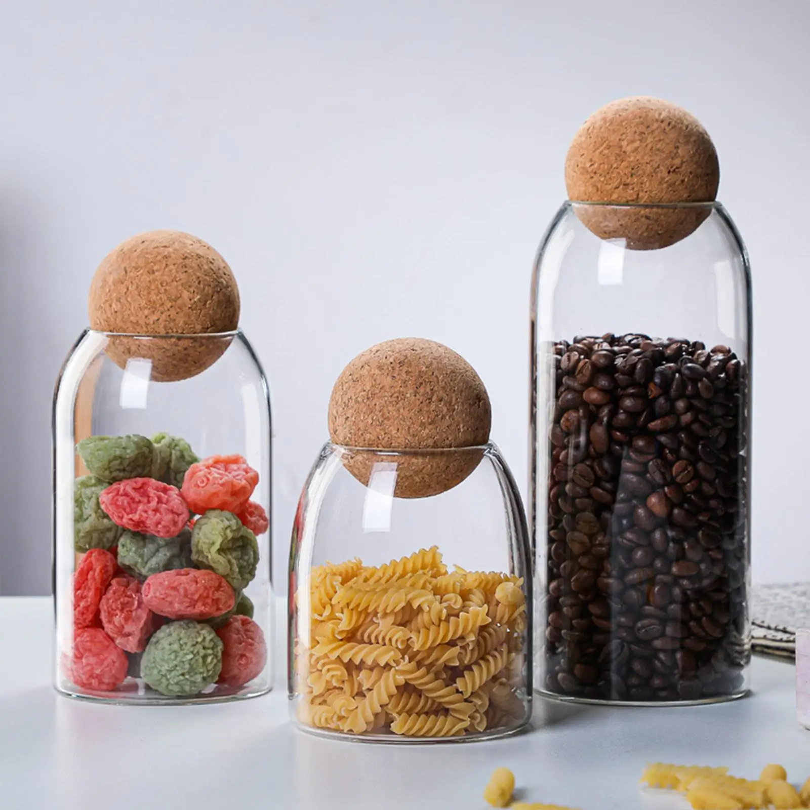3 Pieces Transparent Storage Bottle Jars Cork Lid Organizer Container Cans Houseware Cylinder for Tea Sugar Pasta Coffee Cereal