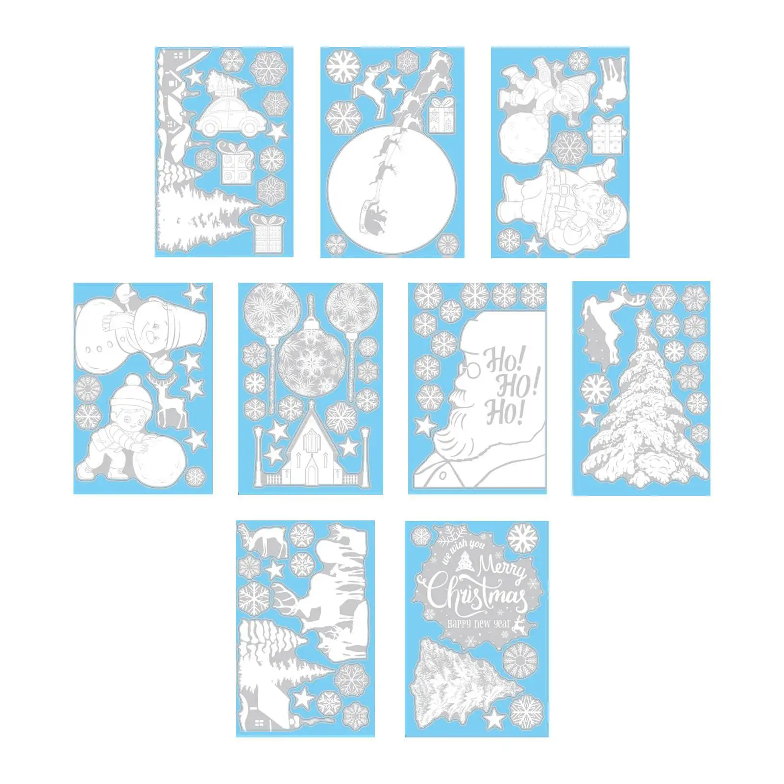 9x Christmas Window Clings Door Mural Xmas Stickers Decoration Showcase Decal Santa Claus Stickers for Fridge Winter Kitchen