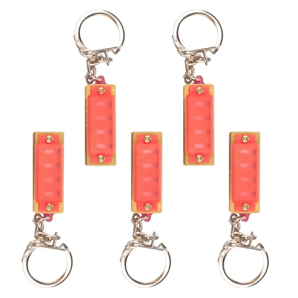 5pcs Harmonica Key Chain Mini Mouth Organ, 4 Holes 8  , Pink, As Gift