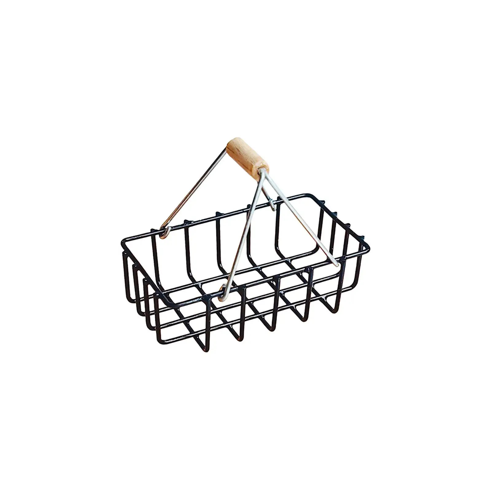 1:8 1:6 Miniature Alloy Storage Basket Dollhouse Shopping Basket with Handles for Living Room Scenery Supplies Decoration