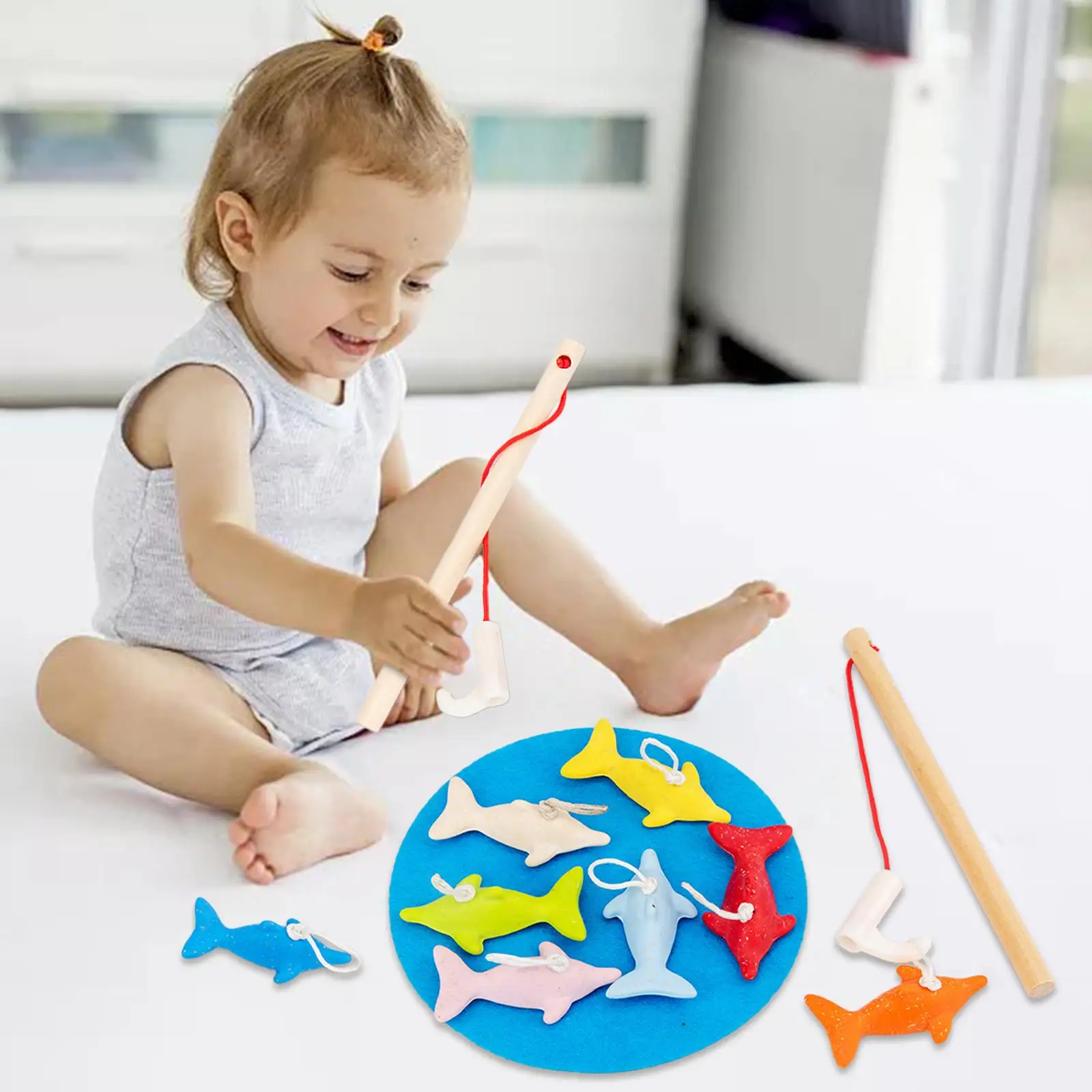Wooden Fishing Game with Fishing Poles Catching Fish for 3+ Years Old