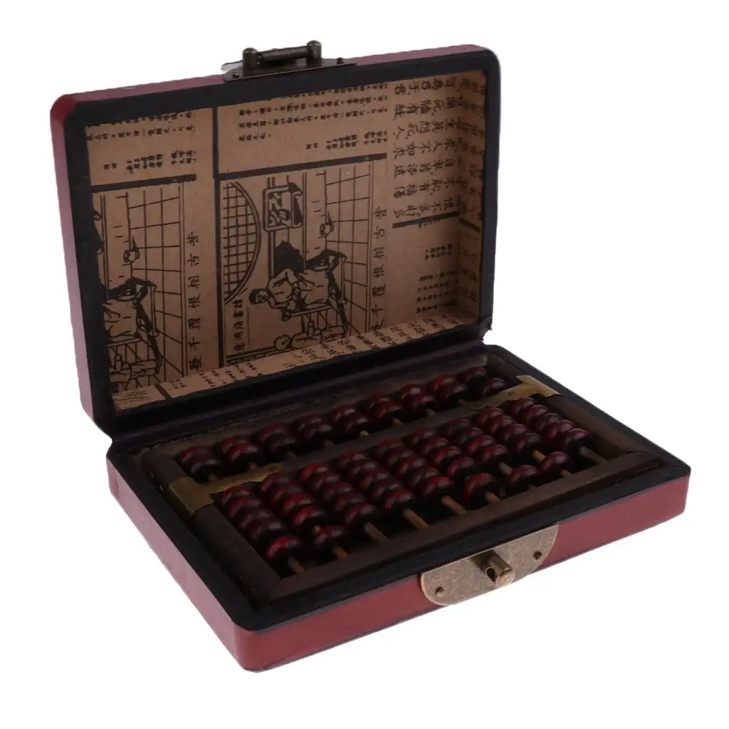 Vintage Chinese Wooden Bead Arithmetic Abacus With Box Calculator Counting